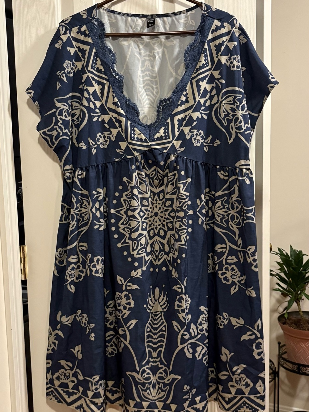 Emery Rose Blue Floral Dress Boho Relaxed Flowy Size 2X
